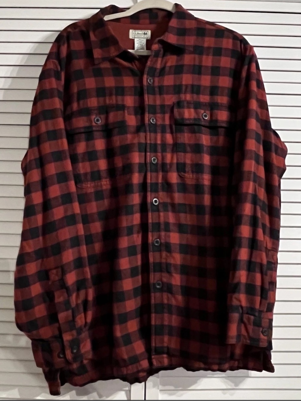 LL Bean Checkerboard Long Sleeve Thermal Lined Button Up Shirt